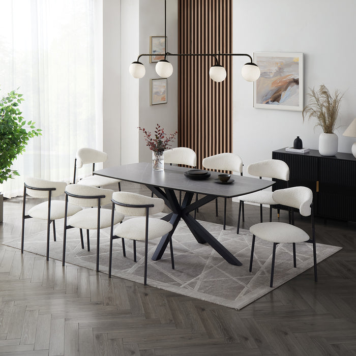 Verona Grey 180cm Ceramic Dining Table & 8 Elda Chairs, White Boucle