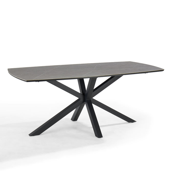 Verona Grey 150cm Ceramic Dining Table & 4 Tiago Chairs, Black Velvet