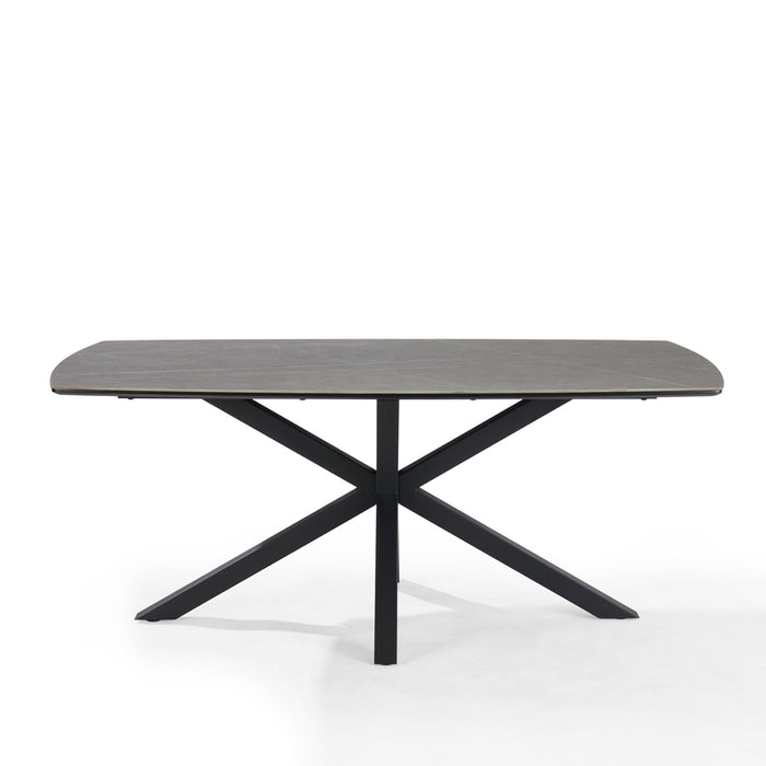 Verona Grey 180cm Ceramic Dining Table & 8 Tiago Chairs, Black Velvet