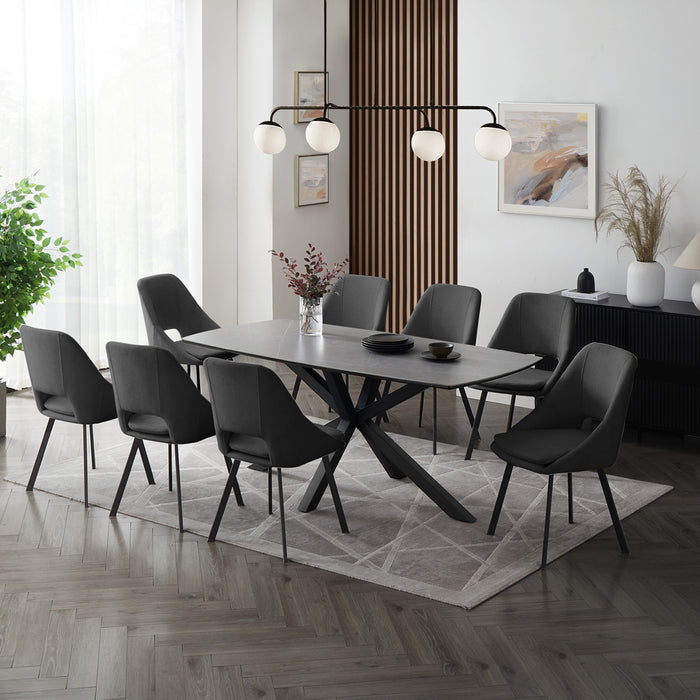 Verona Grey 180cm Ceramic Dining Table & 8 Bilbao Chairs, Dark Grey Fabric