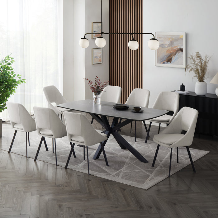 Verona Grey 180cm Ceramic Dining Table & 8 Bilbao Chairs, Ivory Fabric