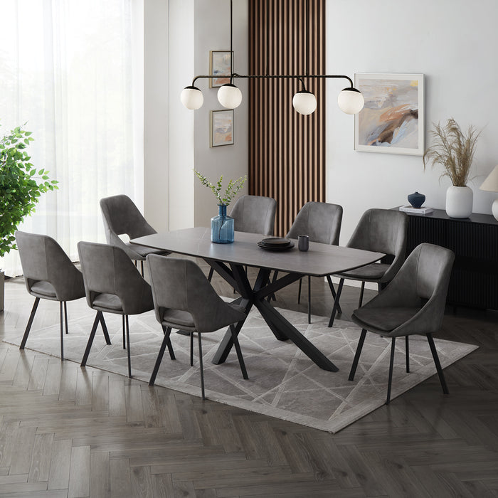 Verona Grey 180cm Ceramic Dining Table & 8 Bilbao Chairs, Grey Velvet