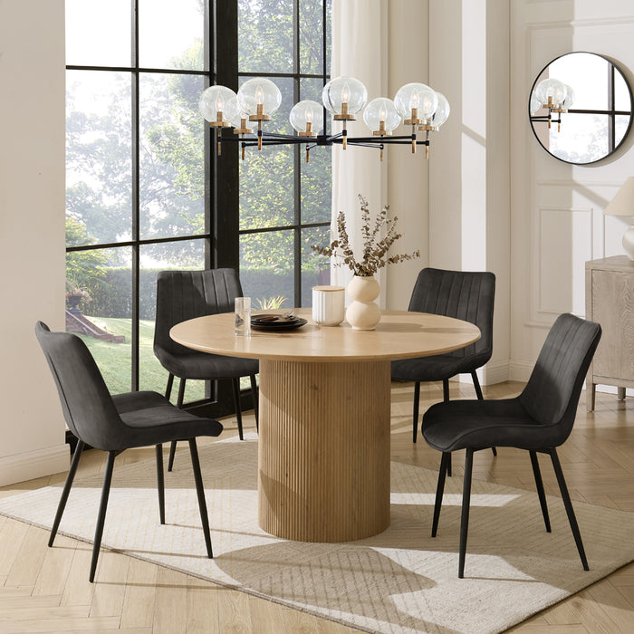 Tokyo Natural Round Dining Table & 4 Girona Chairs, Grey Velvet Chair