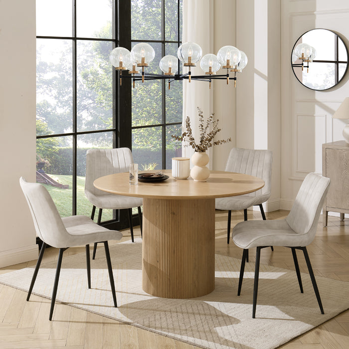 Tokyo Natural Round Dining Table & 6 Girona Chairs, Cream Velvet Chair