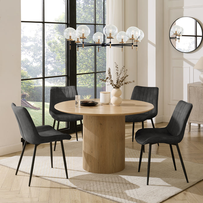 Tokyo Natural Round Dining Table & 4 Girona Chairs, Grey Faux Leather Chair