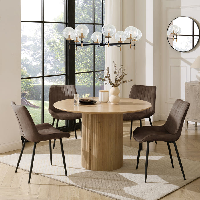 Tokyo Natural Round Dining Table & 6 Girona Chairs, Brown Faux Leather Chair