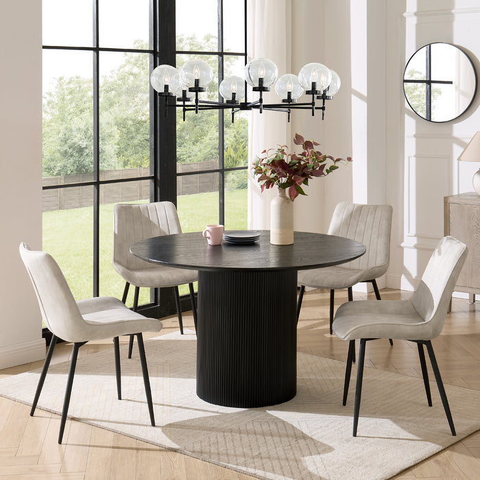 Tokyo Black Round Dining Table & 4 Girona Chairs, Cream Velvet Chair