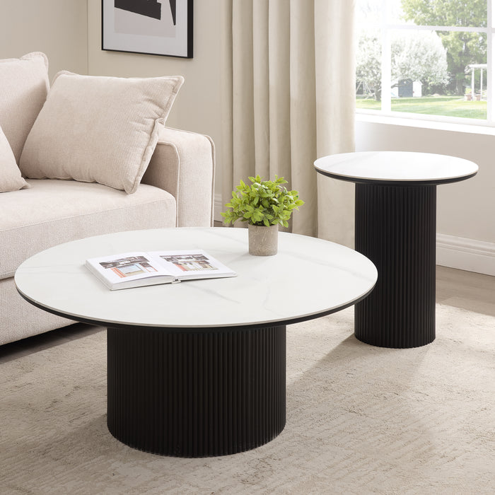 Osaka Round Japandi Marble Coffee Table With Side Table