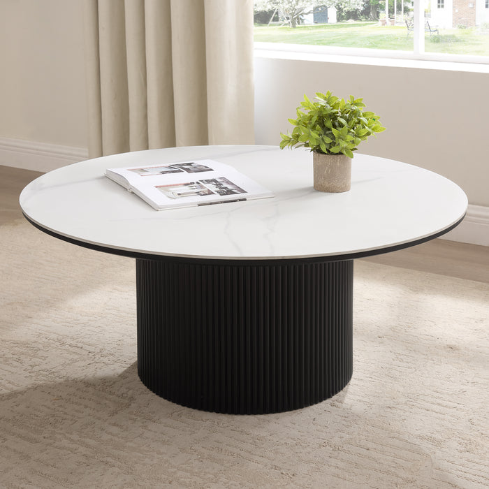 Osaka Round Japandi Marble Coffee Table With Side Table