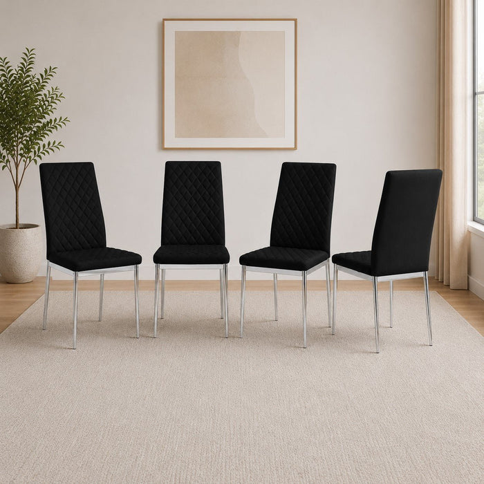 Sierra Faux Leather Dining Chair Set of 4, Black with Silver Legs