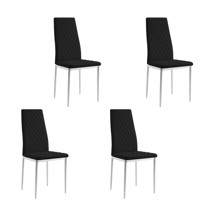 Sierra Faux Leather Dining Chair Set of 4, Black with Silver Legs