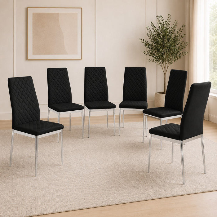 Sierra Faux Leather Dining Chair Set of 6, Black with Silver Legs