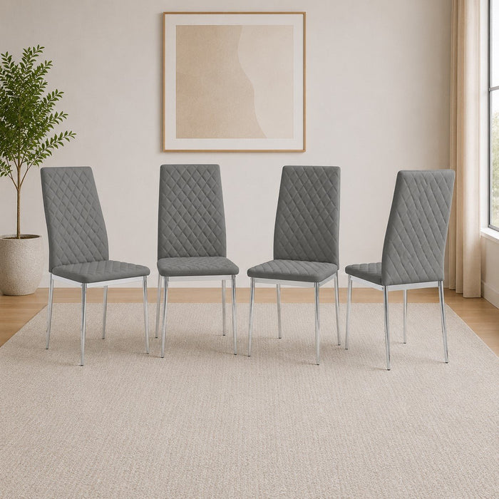 Sierra Faux Leather Dining Chair Set of 4, Grey with Silver Legs