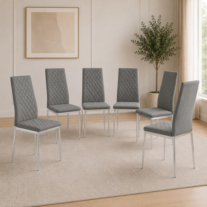 Sierra Faux Leather Dining Chair Set of 6, Grey with Silver Legs