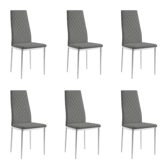 Sierra Faux Leather Dining Chair Set of 6, Grey with Silver Legs