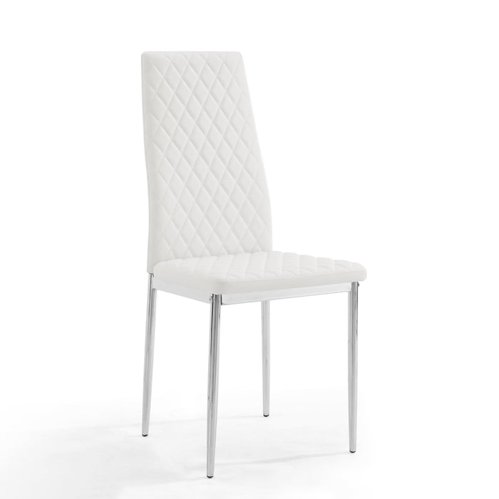 Modena Marble Effect Dining Table & 4 Sierra Chairs, White with Silver Legs