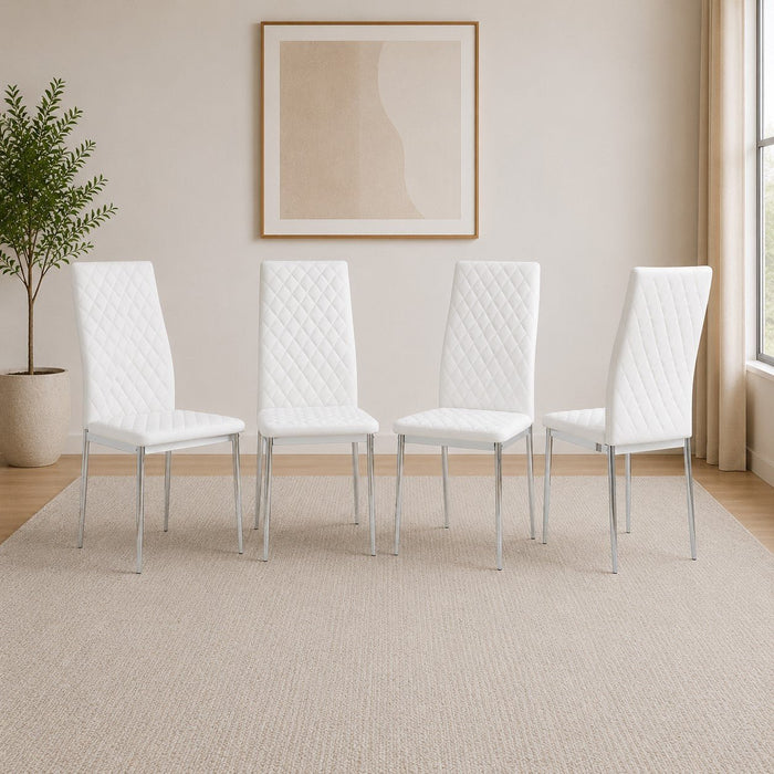 Sierra Faux Leather Dining Chair Set of 4, White with Silver Legs