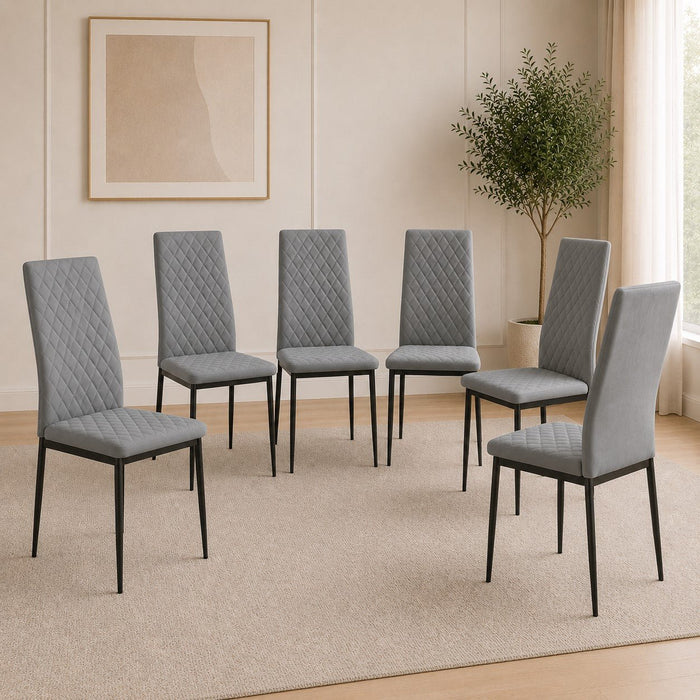 Sierra Faux Leather Dining Chair Set of 6, Grey with Black Legs