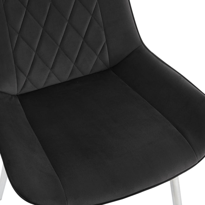 Almeria Velvet Dining Chair Set of 2, Black with Silver Legs