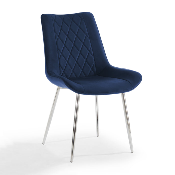 Almeria Velvet Dining Chair Set of 2, Blue with Silver Legs