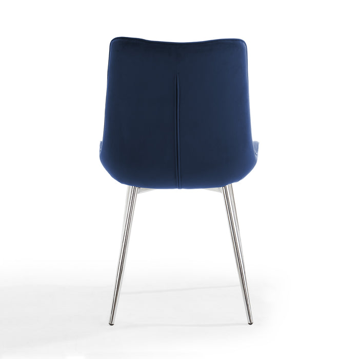 Almeria Velvet Dining Chair Set of 2, Blue with Silver Legs