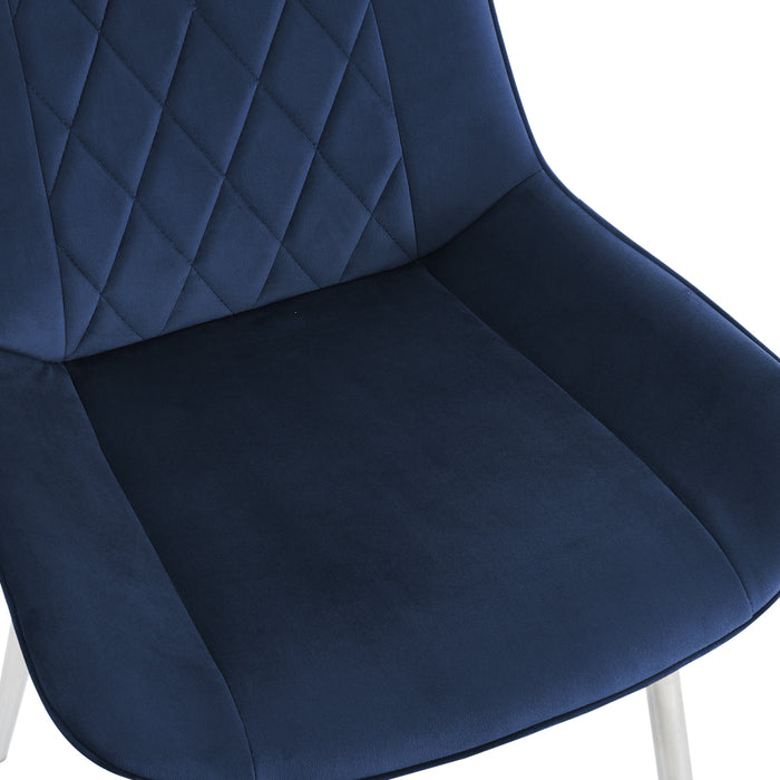 Almeria Velvet Dining Chair Set of 2, Blue with Silver Legs