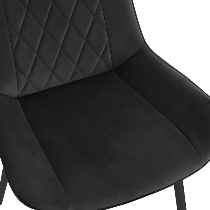 Almeria Velvet Dining Chair Set of 2, Black with Black Legs