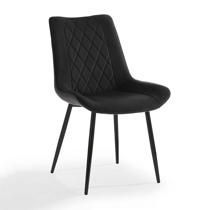 Almeria Velvet Dining Chair Set of 2, Black with Black Legs