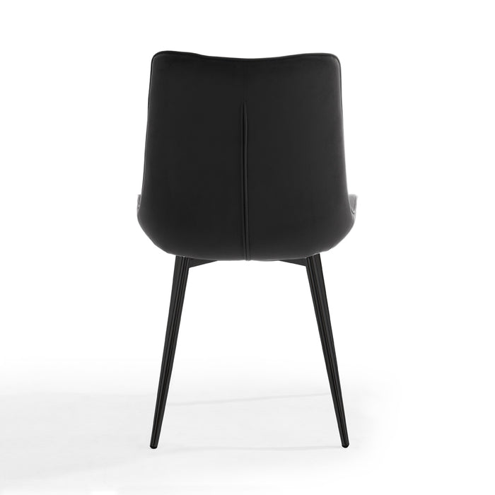 Almeria Velvet Dining Chair Set of 2, Black with Black Legs