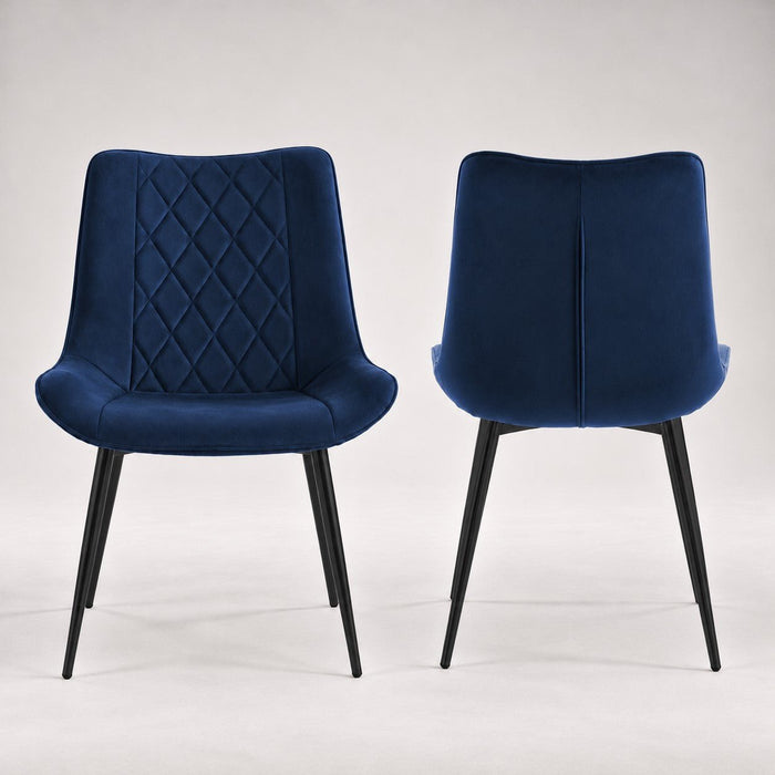 Almeria Velvet Dining Chair Set of 2, Blue with Black Legs