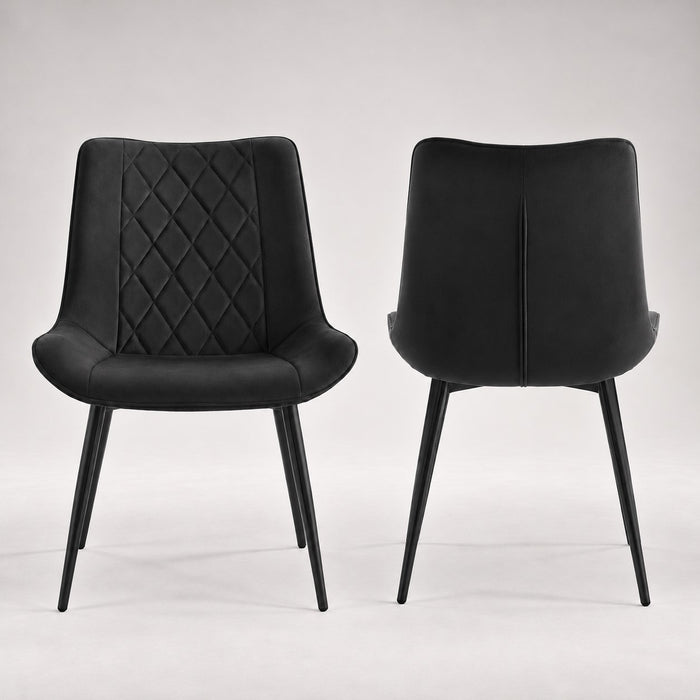 Almeria Velvet Dining Chair Set of 2, Grey with Black Legs