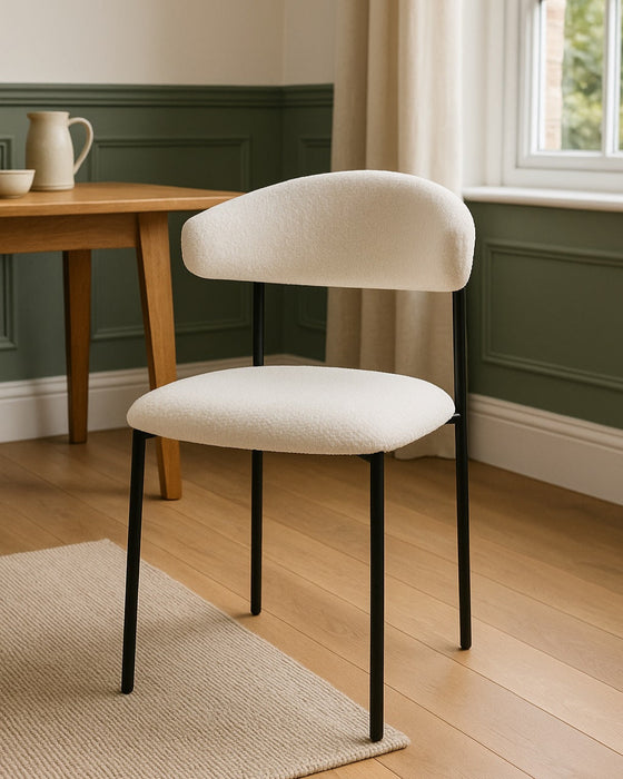 Elda Boucle Dining Chair Set of 2, White