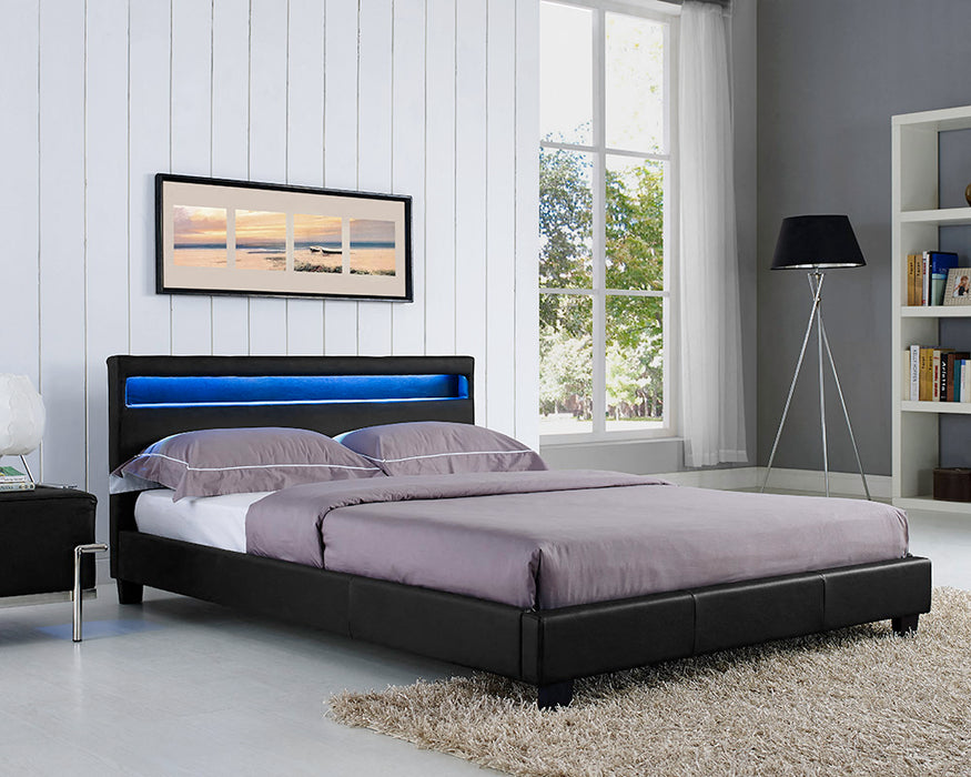 Canis LED Faux Leather Double Bed, Black