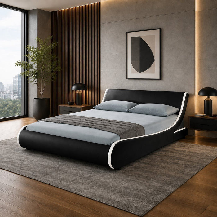 Galactic Leather King Bed Frame, Black & White
