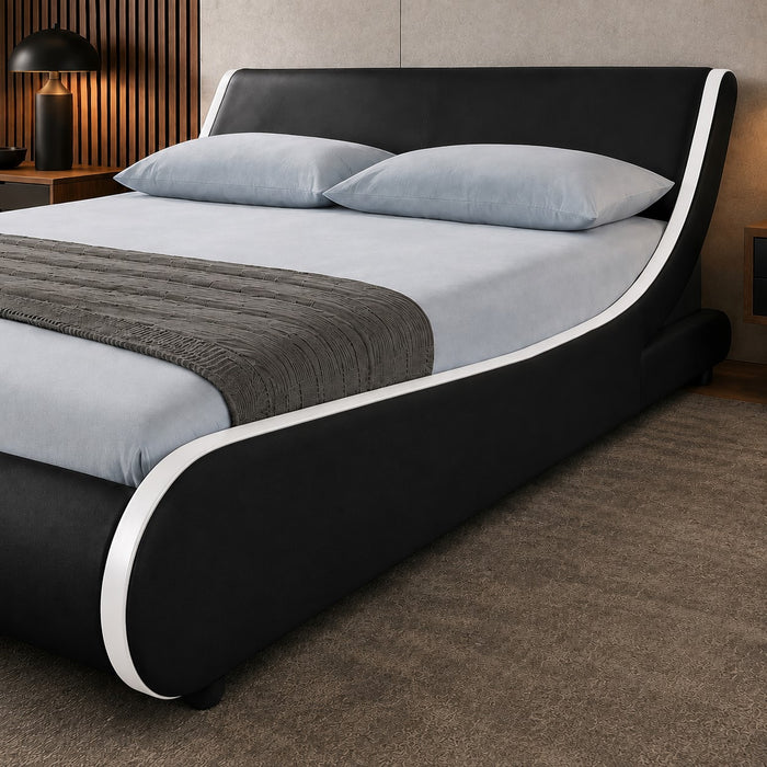 Galactic Leather King Bed Frame, Black & White