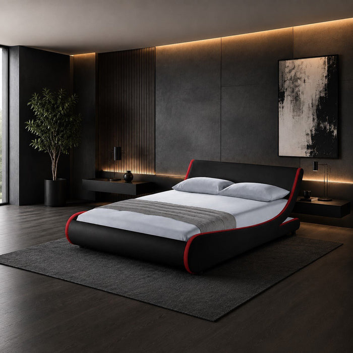 Galactic Leather King Bed Frame, Black & Red