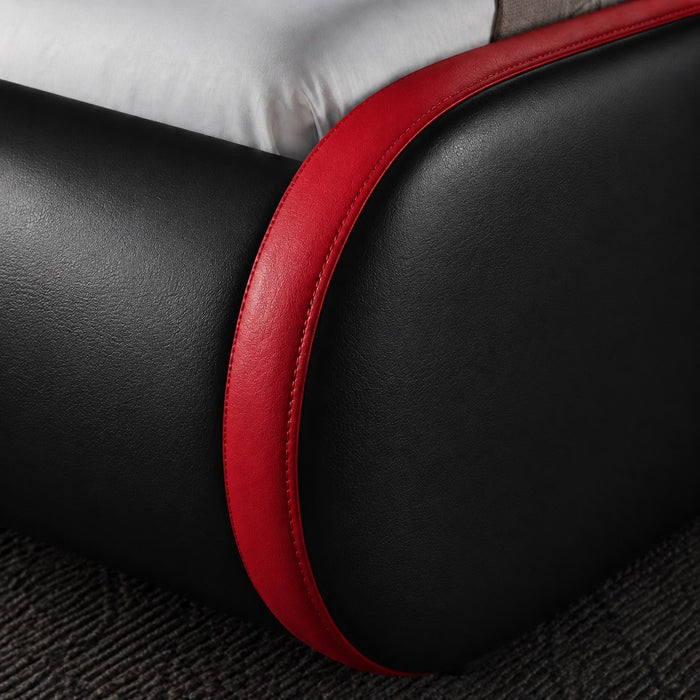 Galactic Leather King Bed Frame, Black & Red