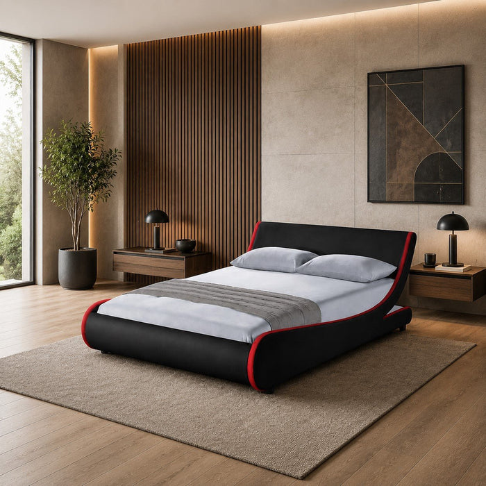 Galactic Leather Double Bed Frame, Black & Red