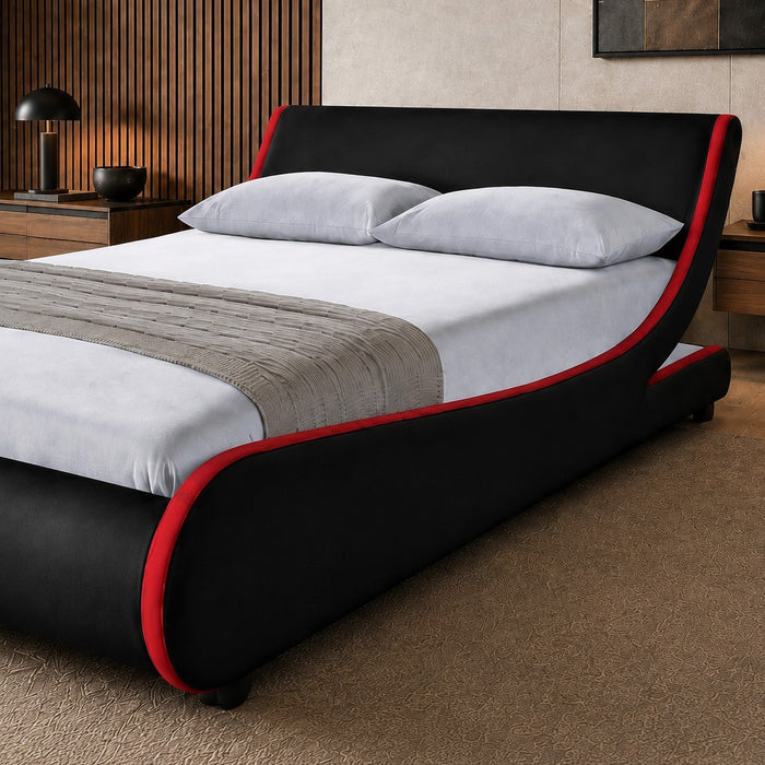 Galactic Leather Double Bed Frame, Black & Red