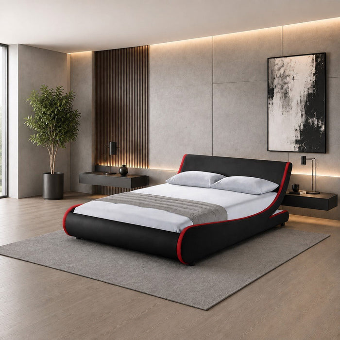 Galactic Leather Double Bed Frame, Black & Red