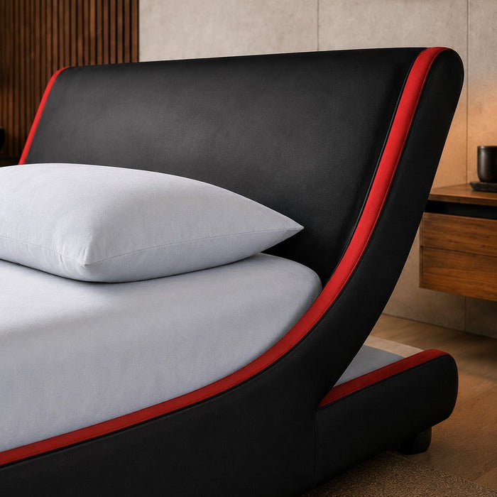 Galactic Leather Double Bed Frame, Black & Red