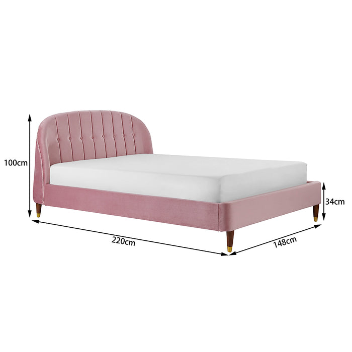 Hera Fabric Bed Frame King Plush Velvet Bed, Pink