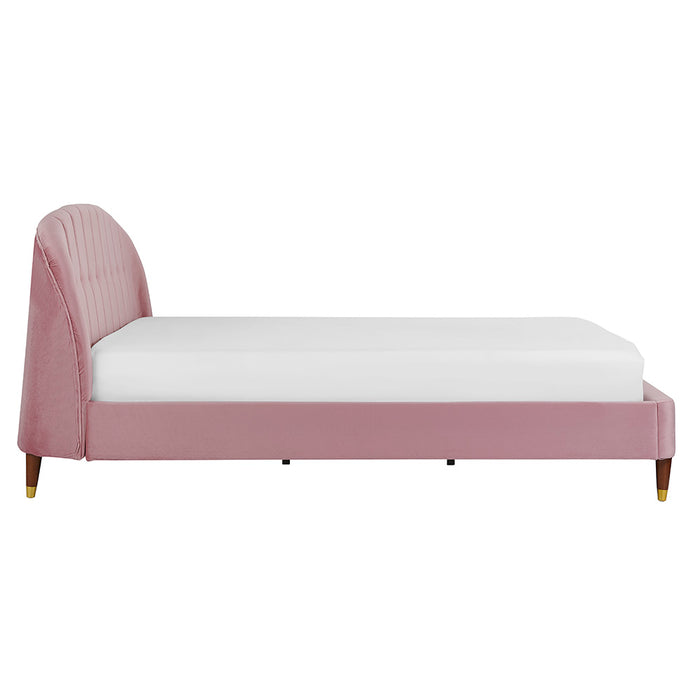 Hera Fabric Bed Frame King Plush Velvet Bed, Pink