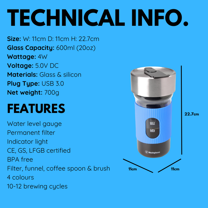 Westinghouse Cold Brew Portable Coffee Maker, Blue