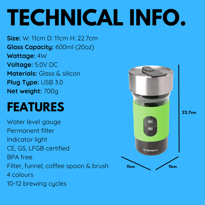 Westinghouse Cold Brew Portable Coffee Maker, Green