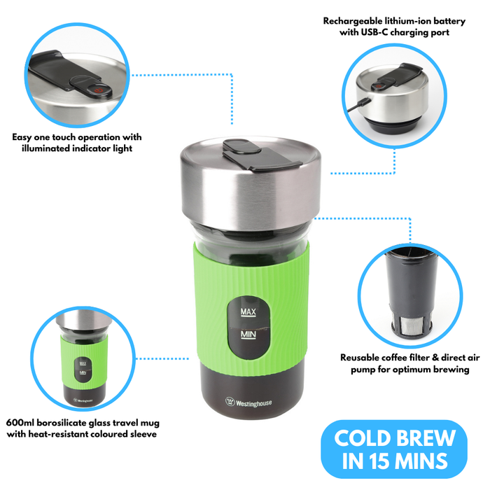 Westinghouse Cold Brew Portable Coffee Maker, Green