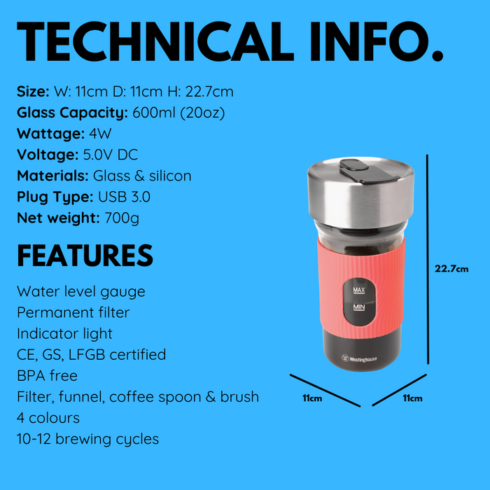 Westinghouse Cold Brew Portable Coffee Maker, Red