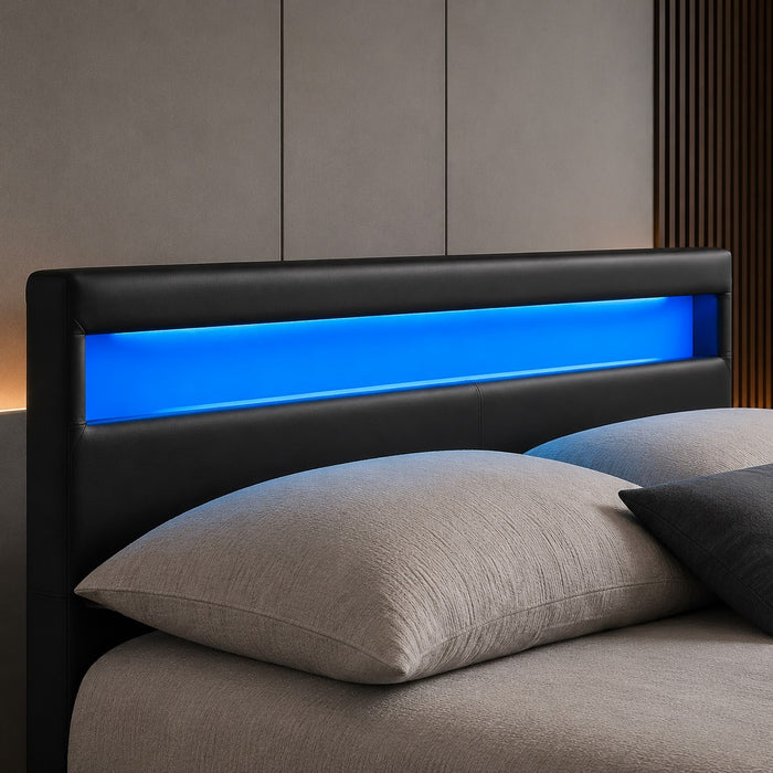 Comet Black LED Bed with Storage Drawers, Double