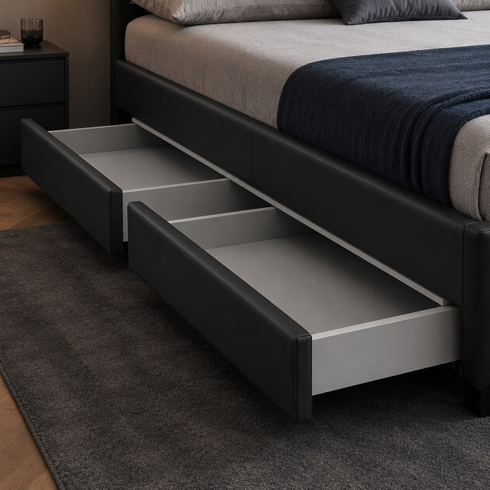 Comet Black LED Bed with Storage Drawers, Double