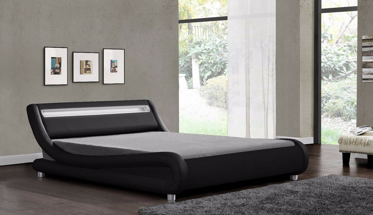 Galaxy Faux Leather Double Bed Frame with LED, Black